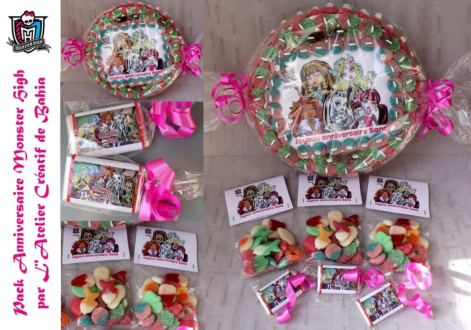 Boutique} Pack anniversaire Monster High : gateau de bonbons, chocolats  personnalisés et sachets de bonbons